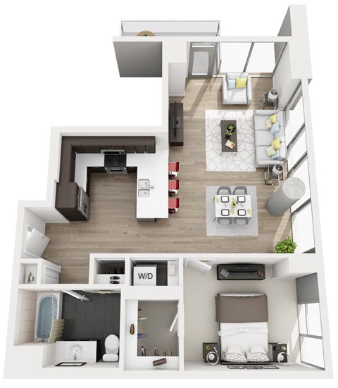 Floor plan for 1 bed, 1 bath, 860 sqft